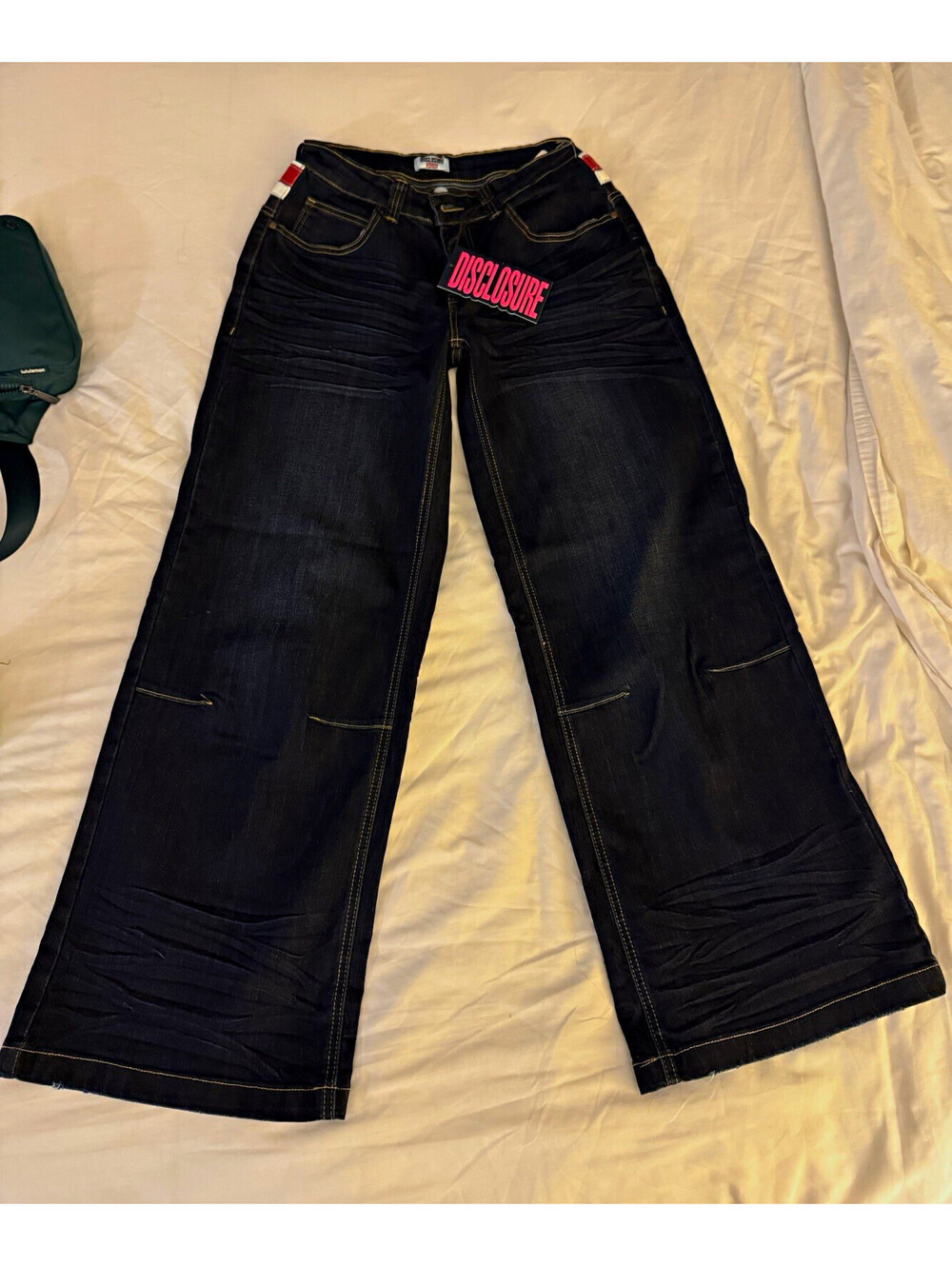 Disclosure Y2K Union Jack Wide Leg Jeans Dark Wash Statement Denim